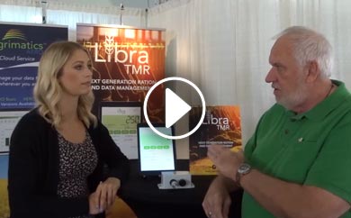 Lee Hart from Grainews with Jasmine Brodziak from Agrimatics of Saskatoon talking about the company’s new Libra TMR showcased in the Innovations Program
